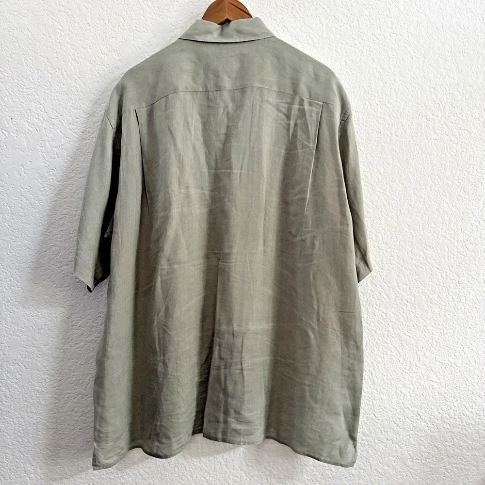 Banana Republic RELAXED Fit 100% Irish Linen Short Sleeve Shirt Green Men's  XL